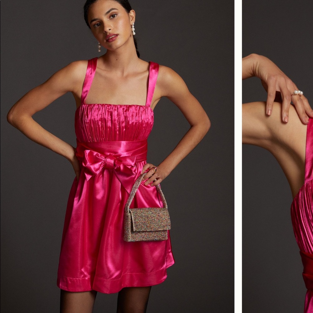 Anthropologie mauve bow-tie satin mini dress